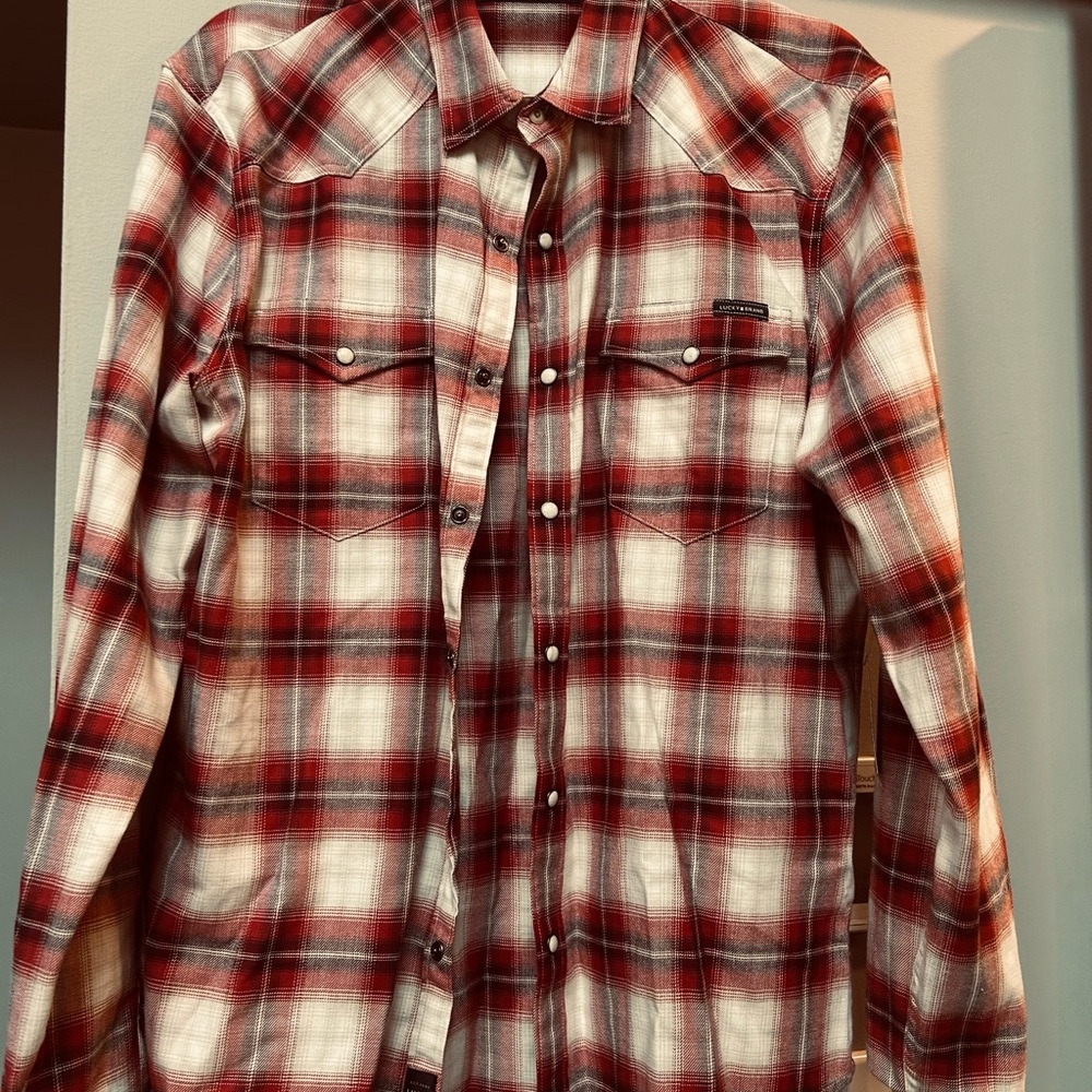 Lucky Brand Red and White Plaid Shirt